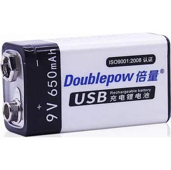 Článková baterie 04250873 Baterie nabíjecí Li-Ion 9V 650mAh 6F22, Doublepow, napájení USB