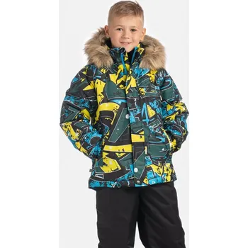 Dětská zimní bunda Huppa Marinel s kožíškem forest green pattern velikost 116