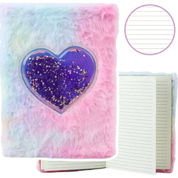 Plyšový sešit A5 s konfetami srdce – 80 listů pastelový