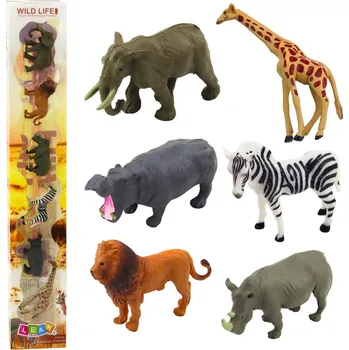 Figurka Figurky divokých zvířat – žirafa zebra lev slon 6-8cm | 6ks