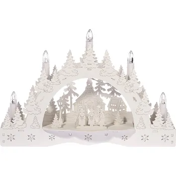 Vánoce Vánoční LED svícen Zimní krajina, koledníci před kostelem, 35 x 23 x 7,5 cm , bílá