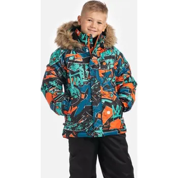 Chlapecká bunda Dětská zimní bunda Huppa Marinel s kožíškem bright orange pattern velikost 128
