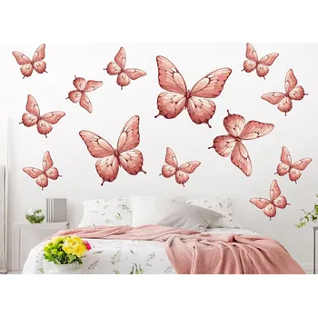 Samolepící dekorace Motýli světle červení 13 ks samolepky na zeď arch 20 x 20 cm