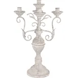 Velký bílý kovový svícen na 5 svíček s listy a patinou – 29x58 cm + doprava zdarma