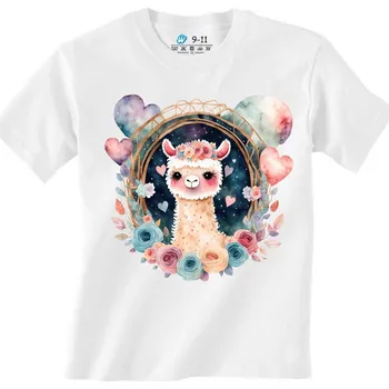 Dívčí tričko Dětské tričko Pohádková Lama mezi Květinami (Barva: Bílá)