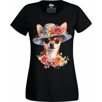 Dámské tričko Čivava Květinářka (Velikost: 4XL, Barva: Černá)