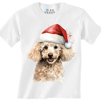 Dívčí tričko Dětské tričko Vánoční Pudl s Čepicí (Barva: Bílá)