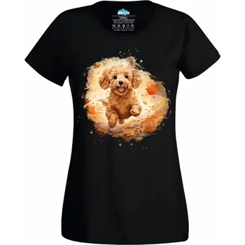 Dámské tričko Podzimní Pudl mezi Listy (Velikost: 4XL, Barva: Černá)