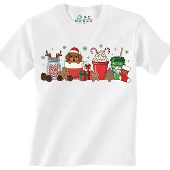 Chlapecké tričko Dětské tričko Vánoční Jezevčík v Hrníčku (Velikost: 3-4, Barva: Bílá)