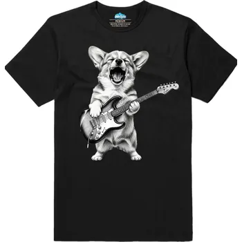 Pánské tričko Pánské tričko Rockový Corgi s Kytarou (Velikost: S, Barva: Černá)