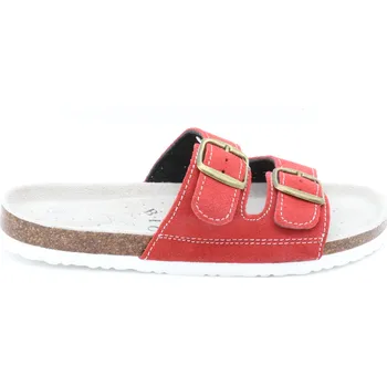 Dámské pantofle SAMLUX® Dámské kožené korkové pantofle červené 988-L9 (100% kůže) Barva: Red, Velikost: 38