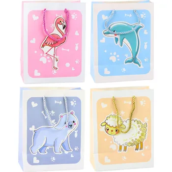 Dárková taška Dárková taška se zvířátky 3D pastelová – 23x18x10cm