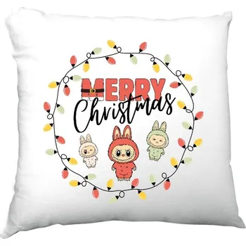Polštář Polštář saténový s potiskem Merry Christmas s příšerkami ve stylu Labubu