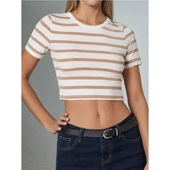 Oblečení a móda Sinsay - Viskózové tričko s pruhy - béžová - 755IN-08X - 755IN-08X-XXL