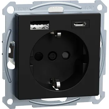 Elektrická zásuvka MEG2367-0403 Zásuvka Schuko, Sys-M, USB A+C,černá mat, Schneider Electric