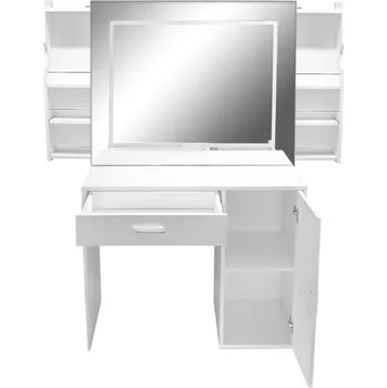 Toaletní stolek Aga Toaletní stolek se zrcadlem a LED osvětlením + taburet bílý