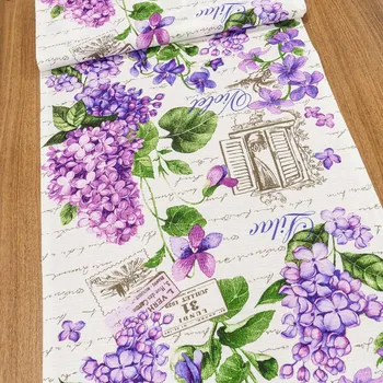 Bavlněné plátno vaflovina/utěrkovina 703023 fialové šeříky 0,5/1 m