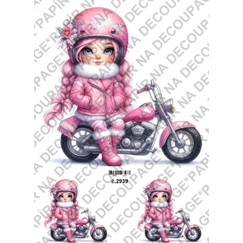 Umělecký papír Rýžový a soft papír na decoupage - Holčička na motorce - KB2939 Materiál: Rýžový papír, Rozměr: A4
