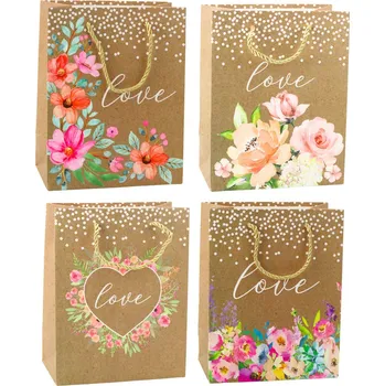 Dárková taška Dárková taška Love s květy – kraftová hnědá 23x18cm