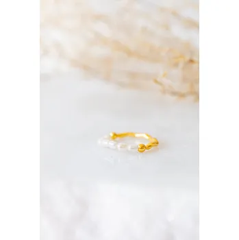 Prsten YogaDay Organický stříbrný prsten s perličkami - pozlacený