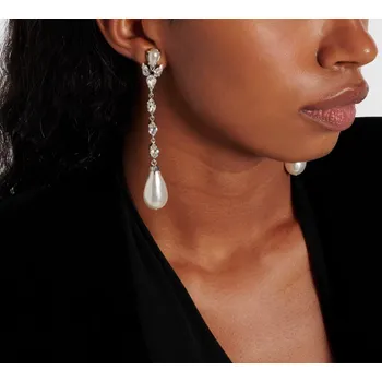 Náušnice B-TOP Dlouhé klipsové náušnice s krystaly a perlou ve tvaru kapky