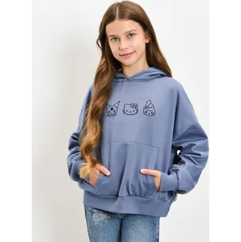 Dívčí mikina Sinsay - Mikina s kapucí a výšivkou Hello Kitty - modrá - 603FV-58X - 603FV-58X-164