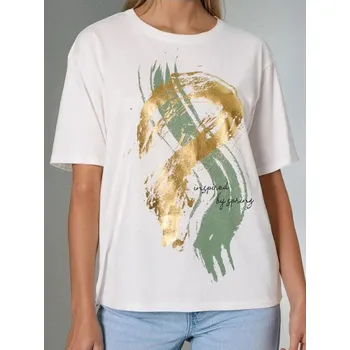 Oblečení a móda Sinsay - Bavlněné oversize tričko s potiskem - krémová - 222IN-01X - 222IN-01X-M