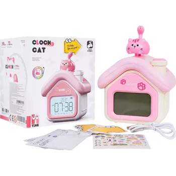 Budík dětský budík kočičí dům s nočním světlem a displejem