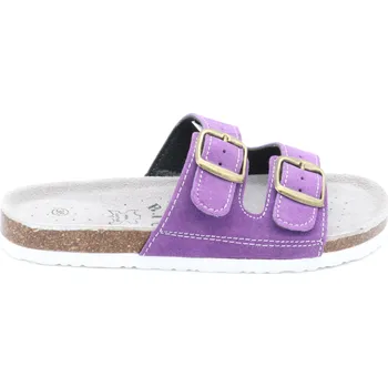 Dámské pantofle SAMLUX® Dámské kožené korkové pantofle fialové 988-L8 (100% kůže) Barva: Purple, Velikost: 40