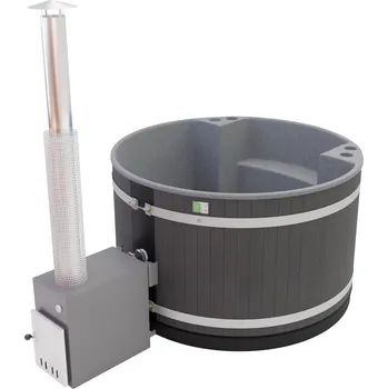 Koupací sud Comfort Family "M" Kirami Ohřívač: CULT-SI heater 22 kW, Vnější barva: Černé uhlí, Vnitřní barva: Světlé šedá bez LED osvětlení