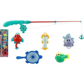 Desková hra Teddies Hra ryby/rybář s prutem 45cm plast 4 barvy na kartě 17x58cm