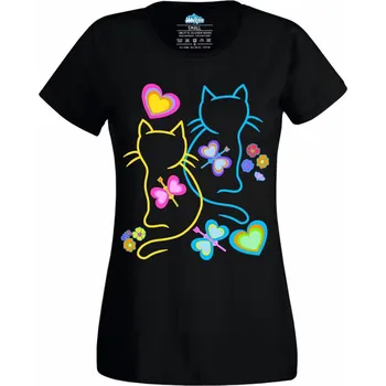 Dámské tričko Dámské tričko Neonové Kočky a Motýli (Velikost: L, Barva: Černá)