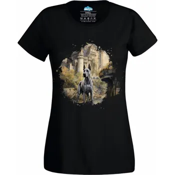 Dámské tričko Německá doga Strážce Hradu (Velikost: 4XL, Barva: Černá)