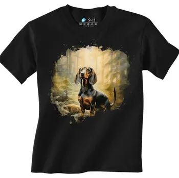 Chlapecké tričko Dětské tričko Jezevčík v Lese (Velikost: 7-8, Barva: Černá)