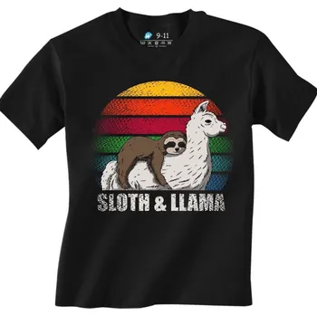 Chlapecké tričko Dětské tričko Spící Lenochod na Lamě Sloth &amp; Llama (Velikost: 3-4, Barva: Černá)