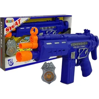 Dětská zbraň Policejní sada pistole s odznakem zvukové a světelné efekty modrá