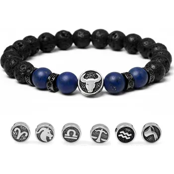 Náramek Daniel Dawson Náramek znamení zvěrokruhu Zodiac - 8 mm lapis lazuli, lávový kámen NR2287-9/18 18 cm Střelec (23.11. - 21.12.)