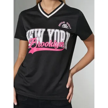 Dámské tričko Sinsay - Tričko s nápisem - černá - 228IN-99X - 228IN-99X-L