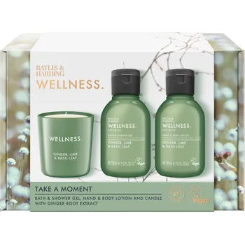 Kosmetická sada Baylis & Harding Wellness Ladies - sada tělové péče a svíčky, 3 ks relaxační sada vonné svíčky a tělových produktů s přírodním složením