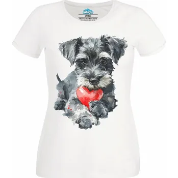 Dámské tričko Knírač malý se Srdcem (Velikost: 4XL, Barva: Bílá)