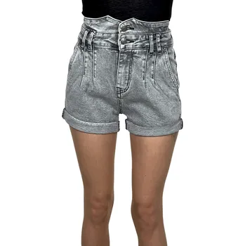 Dámské kraťasy M.Sara Dámské šedé džínové kraťasy s vyšším pasem ADRIANA Barva: Šedá, Velikost: XL