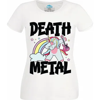 Dámské tričko Dabující Jednorožec Metalista Death Metal (Velikost: 4XL, Barva: Bílá)