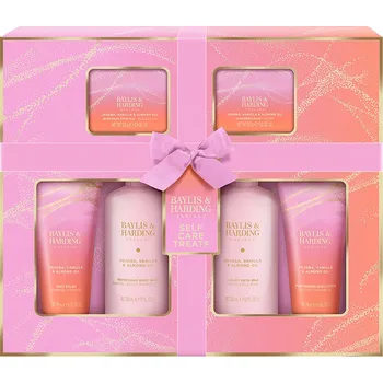Kosmetická sada Baylis & Harding Jojoba, Vanilla & Almond Oil - sada tělové péče, 6 ks velká dárková sada s mašlí pro péči o tělo během sprchy, koupele i následné hydratace