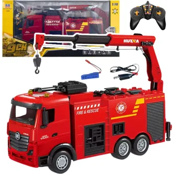 RC model auta Huina Hasičský vůz s jeřábem 1:18 Červená