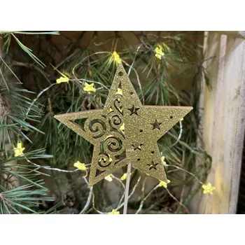 Vánoční ozdoba Zápich hvězda zlatý glitter