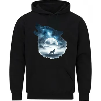 Pánská mikina Pánská mikina Tajemný Vlk Nočního Nebe (Velikost: 5XL, Barva: Černá)