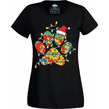 Dámské tričko Dámské tričko Vánoční Psí Tlapka (Velikost: XS, Barva: Černá)