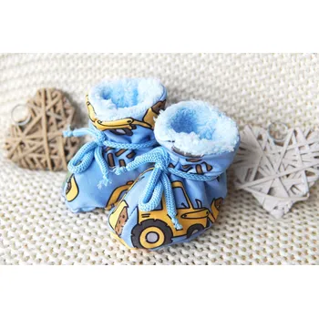 Capáčky AMÁLKA Zateplené modré bačkůrky, bagry Velikost: 56-68