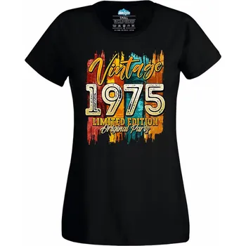 Dámské tričko Vintage 1975 Originální díl (Velikost: 4XL, Barva: Černá)