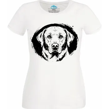 Dámské tričko Dámské tričko Černobílý Pes Labradorský retrívr (Velikost: L, Barva: Bílá)